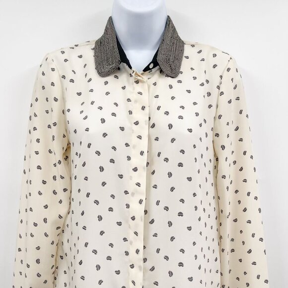 Maison Scotch & Soda Icon Novelty Lip Print Button Up Shirt Chain Collared - Picture 3 of 6